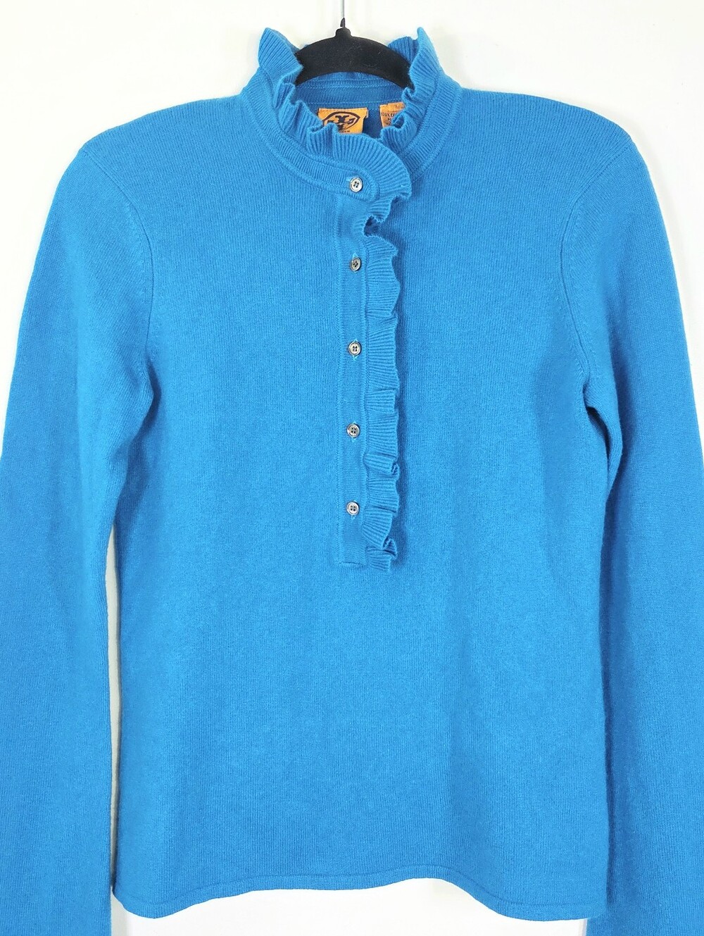 TORY BURCH 100% CASHMERE RUFFLE NECK BELL SLEEVE SWEATER. - Picture 3 of 6